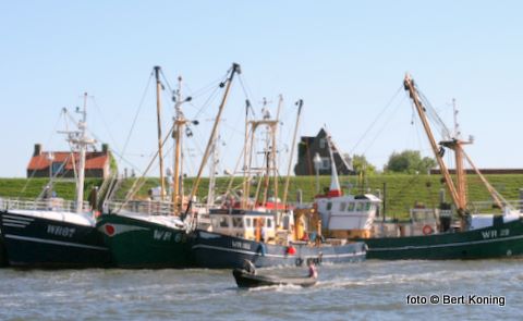 Het is al jaren traditie in deze vakantieperiode dat een deel van de Wieringer kottervloot met familie naar Texel komt. Afgemeerd in de zuiderhaven geniet men hier van het mooie weer. 